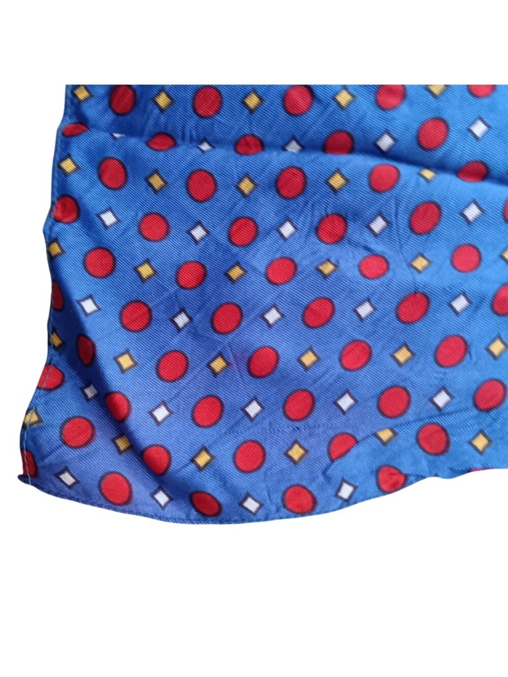 True Vintage Scarf Mod Polka Dot 1960's Square Diamond Blue Rayon Slinky 20x20"